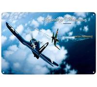 Affiche en métal Anges d'Okinawa » : chasseur F4U Corsair contre avion Zero japonais (Seconde Guerre mondiale), plaque décorative murale pour la maison, un bar, un club, un garage ou un atelier (