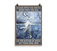 Affiche en métal avec citation d'inspiration en forme de baleine, cadeau pour amoureux de danse avec les vagues Move Sea Let Rhythm Of Water Set Your Soul Free Plaque décorative murale en aluminium