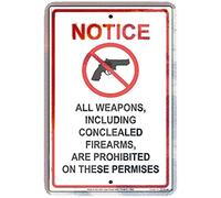 Affiche en métal avec inscription « All Weapons including Hidden Firearms are Interdit On These Premises » - 20,3 x 30,5 cm - Plaque murale rétro vintage en aluminium