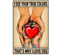 Affiche en métal avec inscription « Autism Child Hand, I See Your True Colors That'S Why I Love You » - Décoration murale - 20,3 x 30,5 cm