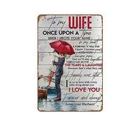 Affiche en métal avec inscription « To My Wife Once Upon A Time When I Wrote Your Name in My Heart » - 20,3 x 30,5 cm - Cadeau vintage en aluminium - À suspendre - Plaque murale vintage pour porte de