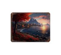 Affiche en métal avec vue sur le lac - Art tempéré - Paysage panoramique - Décoration murale - 30 x 40 cm