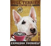 Affiche en métal Bull Terrier Dog Coffee Cadeau d'anniversaire 20,3 x 30,5 cm