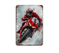 Affiche en métal rouge style moto rétro chic art rétro peinture fer bar personnes grotte café famille garage poster décoration murale 20 x 30 cm