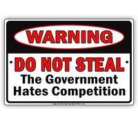 Affiche en métal « Warning Do Not Steal The Gnment Hates Competition » - Décoration murale en étain - 20,3 x 30,5 cm