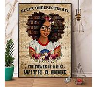 Affiche en papier Book Girl Never Underdeestime The Power Of A Girl With A Book Poster Book Poster Lovers Gifts Funny Decor Plaque en métal 30,5 x 40,6 cm