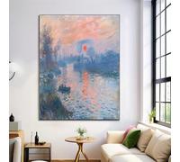 Affiche En Toile Bleu Poudre Lever De Soleil Sur La Seine,Décor Artistique Mural Peinture Impression,Paysage À La Peinture À L'Huile,Décoration Pour Salon,Chambre À Coucher,Cadeau Sans Cadre 40X50Cm