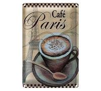 Affiche en tôle vintage - Café Paris - Motif Tour Eiffel - Décoration rétro - 20 x 30 cm