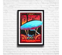 Affiche encadrée de concert LED ZEPPELIN - Format A4 et A3 - Décoration murale - Cadre en bois - Impression uniquement, A4