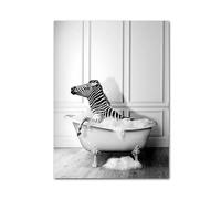 Affiche Et Impressions D'Animaux Drôles De Zèbre Dans La Baignoire, Art De Salle De Bain, Peinture Sur Toile, Images D'Art Mural Pour Décoration De Chambre D'Enfant, A3 30X40Cm Sans Cadre