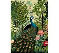 Affiche et impressions de paon dans la forêt tropicale d’Henri Rousseau Tableau mural d’animaux vintage Peinture sur toile de Henri Rousseau pour la décoration intérieure 40x55cm sans cadre