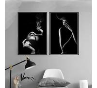 Affiche et impressions d'une femme sexy fumant, peinture sur toile noire et blanche, décoration murale esthétique pour la maison et la chambre (20 x 30 cm x 2,5 m, toile enveloppée)