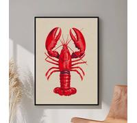 Affiche et impressions, peinture de homard rouge, tableau mural d'été sur la plage, fresque murale de fruits de mer pour la salle à manger, décoration de cuisine (40 x 60 cm/cadre intérieur)