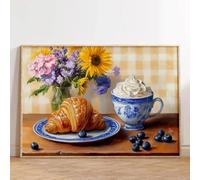 Affiche Et Impressions Vintage Sur Toile Représentant Un Petit-Déjeuner, Un Toast À L'Avocat, Un Croissant, Un Café Ou Une Boulangerie, Décoration Murale Pour La Cuisine, Format A4 40X50Cm Sans Cadre