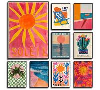 Affiche et imprimés de Cactus de paysage de palmier d'océan de soleil coloré abstrait, tableau d'art mural imprimé sur toile pour décor de salon 13