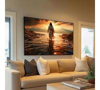 Affiche et reproduction, tableau sur toile représentant Jésus marchant sur l'eau au coucher du soleil, peinture chrétienne inspirante, décoration religieuse pour la maison (60 x 90 cm/sans cadre)
