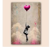 Affiche fillette ballon cœur A3 pop-art - Poster déco rose, beige, décoration murale poétique - Papier mat 230g
