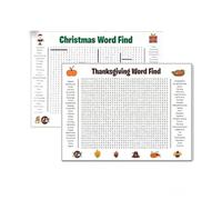 Affiche géante de Recherche de Mots de Thanksgiving, Jeu Mural géant de 91,4 x 61 cm, Grande décoration de Puzzle de Noël avec 50 Mots, Une expérience Interactive Amusante (A+B)