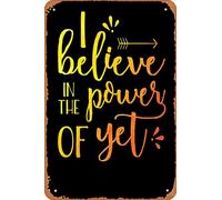 Affiche graphique vintage en métal avec inscription « I Believe In The Power Of Yet Growth Mindset Teacher » - 30,5 x 20,3 cm