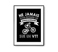 Affiche Homme vtt quincagénaire | Poster Tableau Décoration Murale Cycliste | idée cadeau 50 ans anniversaire Noël fête des Pères A4