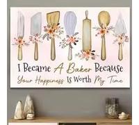 Affiche horizontale thème pâtisserie : « Je suis devenu pâtissier parce que votre bonheur mérite mon temps », affiche florale thème pâtisserie, affiche de pâtissier (20 x 30 cm/cadre intérieur)