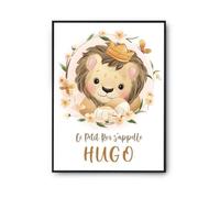 Affiche - Hugo - Bébé Lion Roi - A4 - Noir - Décoration murale - Qualité Premium
