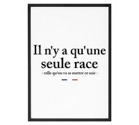 Affiche Il n'y a qu'une seule race - Made In France - Tableau décoration murale - Cadeau Anniversaire Apéro Humour original rigolo (A4 (21 x 29,7 cm), Sans cadre)