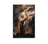 Affiche imprimée Bartolome Esteban Murillo « Saint François d'Assise embrassant le Christ crucifié » Décoration murale à suspendre pour chambre à coucher, décoration de chambre, esthétique 40 x 60 cm