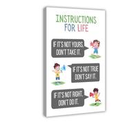 Affiche « Instructions For Life » - Inscription « Help Kids Family Rules » - Aide les enfants à faire de bons choix - Décoration murale sur toile pour chambre à coucher, bureau, cuisine