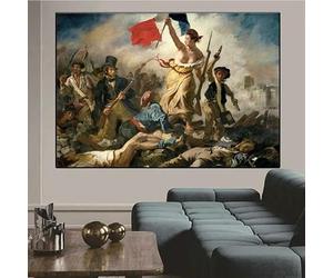 Affiche « La Liberté guidant le peuple » de l'artiste Eugène Delacroix, tableau sur toile représentant Marianne, inspiré de la Révolution française (30 x 45 cm, sans cadre), décoration intérieure.