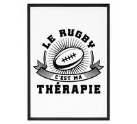 Affiche Le rugby c'est ma thérapie - Made In France - Tableau décoration murale - Cadeau Rugby original rigolo (A3 (29,7 x 42 cm), Sans cadre)