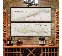 Affiche (lot de 2) - Carte des climats de la Côte de Nuits et Côte de Beaune (Bourgogne) - 150 x 50 cm