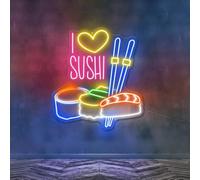 Affiche lumineuse « I Love Sushi » : décoration à l'entrée d'un