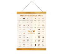 Affiche mes premieres fois de bébé à tamponner + cadre magnétique en bois de teck, tableau mes premières fois bébé, cadeau jeune maman, deco chambre bebe, cadeau de naissance original garçon ou fille