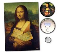 Affiche Mona Lisa SHE IS MONA et Décapsuleur Mona Lisa Bière et Camembert - Pack Spécial - Décoration murale et Accessoire Cuisine
