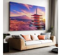 Affiche Montagnes Japonaises Toile Tableau Art, Nuages De Cerisiers en Fleurs Peintures sans Cadre Decoration Murale, pour Salon Chambre Tableau Decoration 120 x 60 cm (L x l) Impression Sur Toile