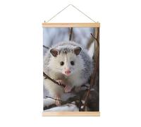 Affiche murale à suspendre en bois Opossum dans la neige Œuvre d'art vintage Peinture murale Bannière Tapisserie pour décoration d'intérieur 30,5 x 45,7 cm