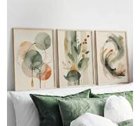 Affiche murale abstraite géométrique aquarelle imprimée sur toile, représentant des plantes beiges et sauge, pour une décoration intérieure printanière moderne (50 x 70 cm / 3 pièces sans cadre)