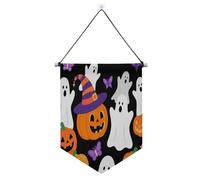 Affiche murale de citrouille jaune d'Halloween avec barre télescopique en tissu, bannières pour décoration de patio en plein air Dernière intervention intérieure et extérieure, drapeaux pour