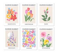Affiche murale de fleurs du marché de MOROBOR, ensemble de 6 affiches de fleurs Matisse colorées pour exposition d'art mural abstrait floral esthétique (sans cadre, 20x25 cm)