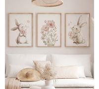 Affiche murale décorative pour chambre d'enfant avec lapin de Pâques et motifs floraux, sans cadre A20x30cm,B20x30cm,C20x30cm,A30x40cm,B30x40cm,C30x40cm,A40x50cm,B40x50cm,D40x50cmAnimal,Cartoon,Plante