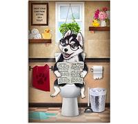 Affiche murale en métal avec inscription « Husky Dog Read Newspaper Toilet for Coffee Garden » - 20,3 x 30,5 cm