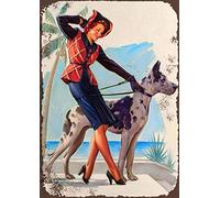 Affiche murale en métal avec inscription « Walking The Great Dane Dog Pin Up Girl » - 30,5 x 20,3 cm