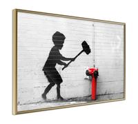 Affiche Murale Encadrée ""Banksy Hammer Boy"" 60 x 40 cm Or