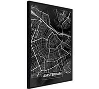 Affiche Murale Encadrée City Map Amsterdam Dark 21 x 30 cm Noir