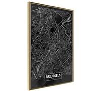 Affiche Murale Encadrée "City Map Brussels Dark" 30 x 42 cm Or G