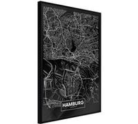 Affiche Murale Encadrée "City Map Hamburg Dark" 21 x 30 cm Noir NOIR G