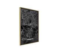 Affiche Murale Encadrée City Map Hamburg Dark 21 x 30 cm Or