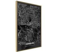 Affiche Murale Encadrée "City Map Hamburg Dark" 21 x 30 cm Or Multicolore G