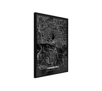 Affiche Murale Encadrée "City Map Hamburg Dark" 30 x 42 cm Noir